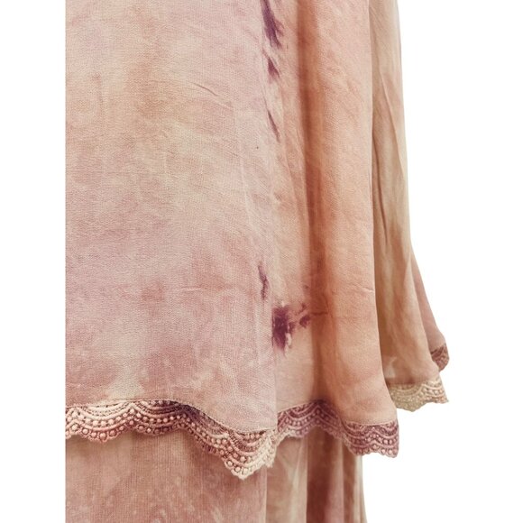 RARE Free People X New Romantics Blush Tie Dye Tiered Ruffle Hem Boho Maxi Dress - Picture 14 of 16